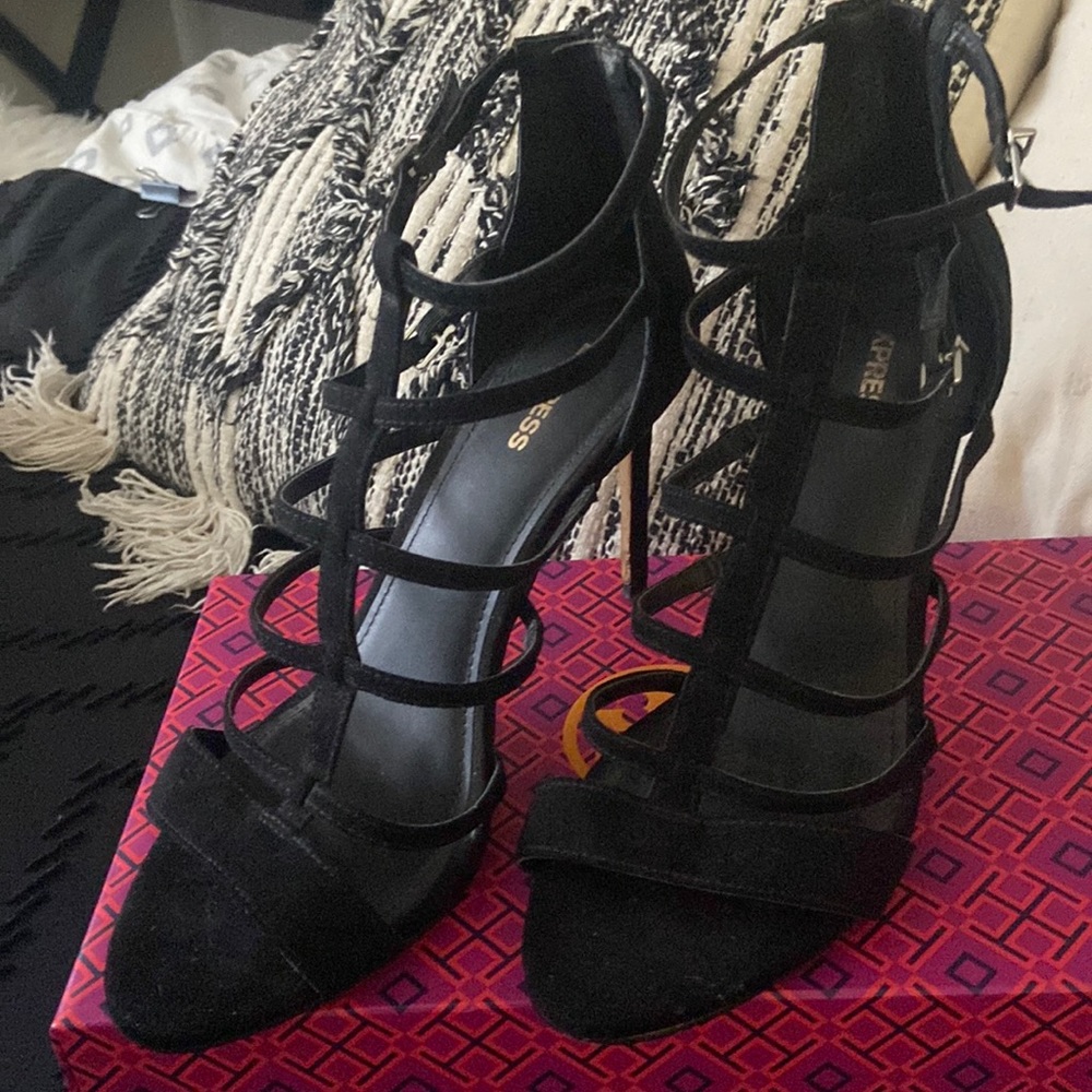 Express Suede Cage Strappy Heels